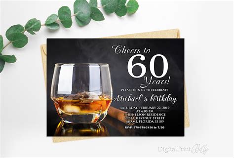 60th Birthday Invitations Men Birthday Party Whiskey And Etsy