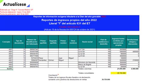 Plantilla del formato 1007 para el reporte de exógena 2022 información