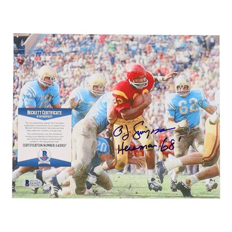 O J Simpson Signed USC Trojans 8x10 Photo Inscribed Heisman 68