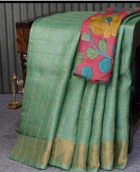 Pure Tussar Silk Checks Sarees Siri Designers