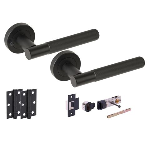 Vida Round Rose Lever Door Bathroom Handle Set Matt Black Leader Doors