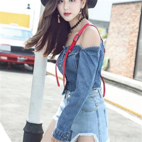 Sexy Off The Shoulder Autumn Denim Jacket Coat Slash Neck Loose Denim Jacket For Women Sexy