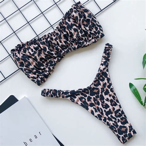 Leopard Extreme Brazilian Bikini Thong High Cut Swimwear Female Bathing