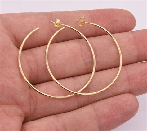 1 1 2 40mm Large Plain Shiny Endless Hoop Earrings Real 14k Yellow