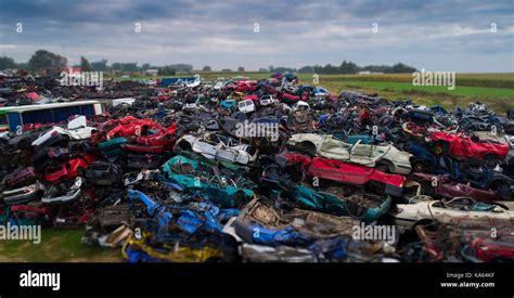 Scrapped Cars Stacked On A Scrap Yard Car Recycling Stock Photo Alamy