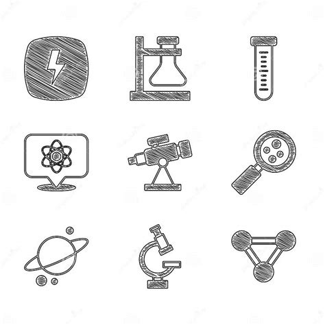 Set Telescope Microscope Molecule Microorganisms Under Magnifier