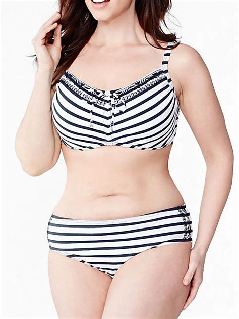 European Plus Size Bikini Set Swimwear Women Lady Sexy Striped Bikini