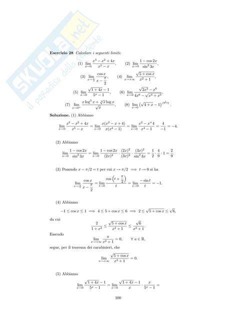 Analisi Matematica Note Ed Esercizi Svolti Sui Limiti Di Funzioni