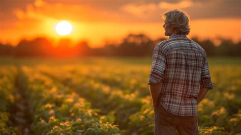 Premium Photo | Farmer standing at the field at sunset or sunrise