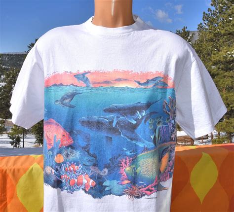 Vintage 90s T Shirt Ocean Reef Habitat Fish Animal Tee Large Skippy