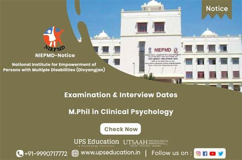 Niepmd Examination Dates For M Phil Clinical Psychology Entrance Exam