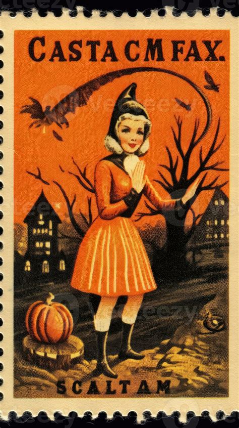 kids children cute Postage Stamp retro vintage 1930s Halloweens pumpkin ...