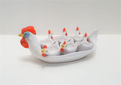 Vintage Chicken Rooster Egg Holder Plate With Egg Cups Made In Etsy