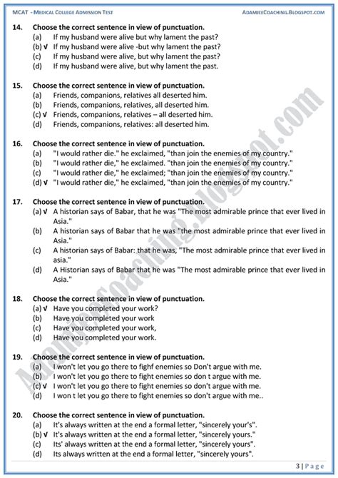 Adamjee Coaching Mcat English Punctuation Mcqs For Medical Entry Test