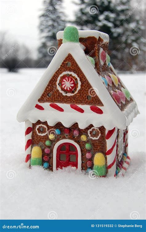 Winter Christmas Picture Gingerbread House With Snow Stock Photo