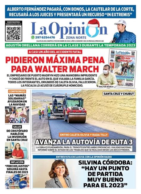 Diario La Opini N Zona Norte Tapa Edici N Impresa Del Martes De