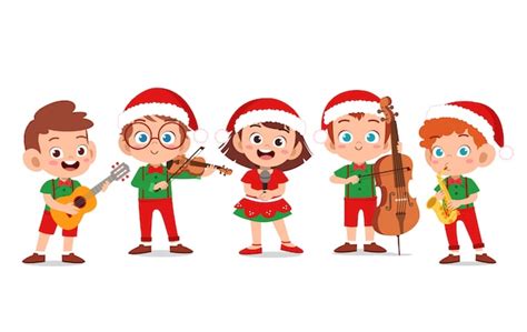 Premium Vector Happy Kids Christmas Sing Musical