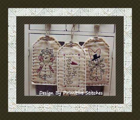 Gingerbread Tag Collection Primitive Stitchery E Pattern By Etsy