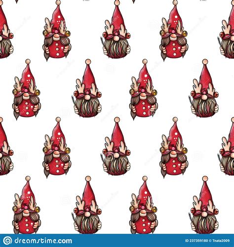 Seamless Pattern Illustration Of A Gnome With A Beard In A Hat New