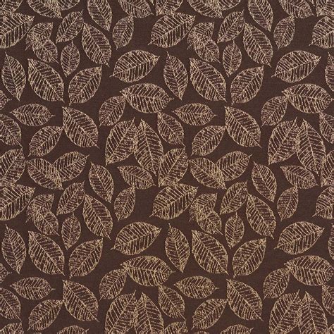 Brown, Floral Leaf Jacquard Woven Upholstery Fabric By The Yard