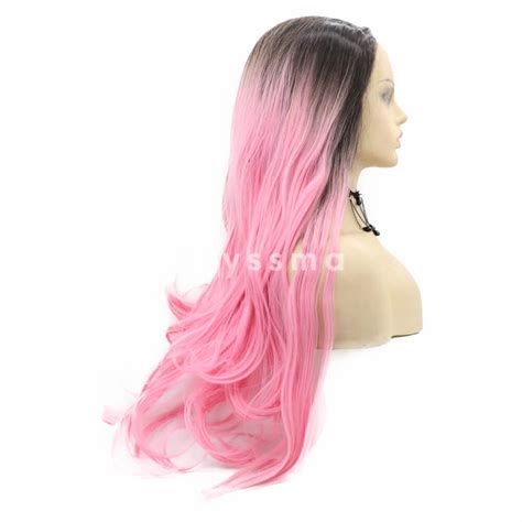 Ombre Pink Synthetic Lace Front Wigs Pink Wavy Wigs Handmade Lace