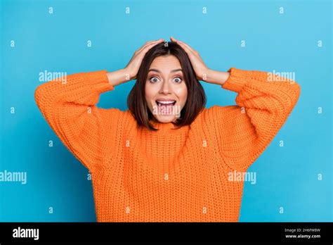 Portrait Of Attractive Amazed Cheerful Girl Sudden Funny Great News