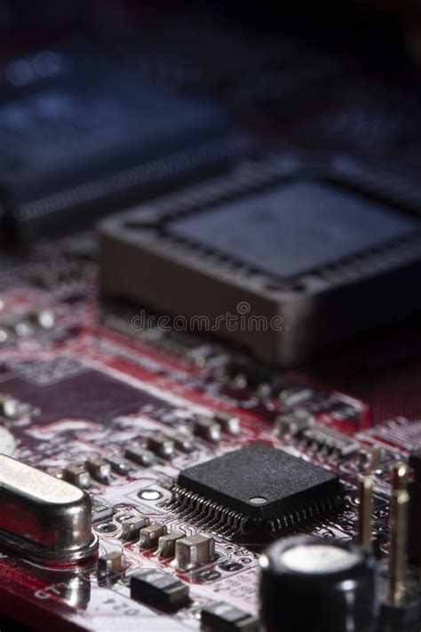 Computer Processor Chip On A Circuit Board With Microchips And Other