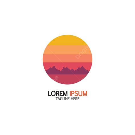 Minimalistic Mountain Silhouette Logo In Isolated Round Sunset Vector