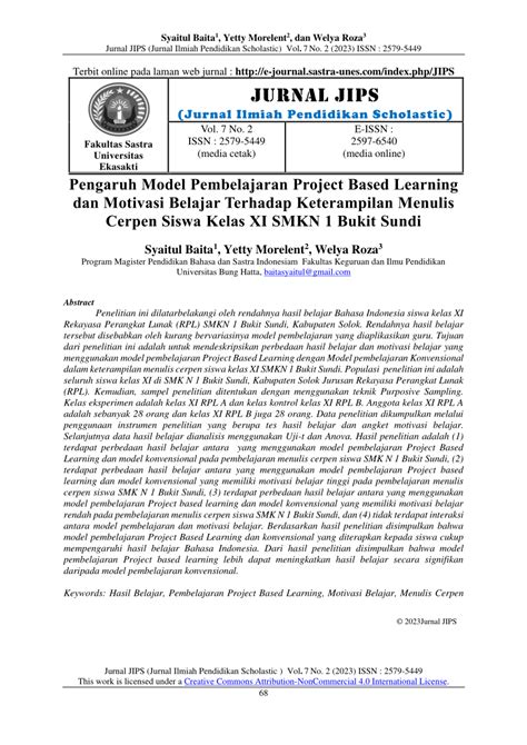 PDF Pengaruh Model Pembelajaran Project Based Learning Dan Motivasi