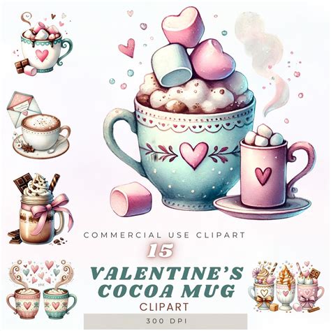 Valentines Hot Cocoa Mug Clipart Cute Coffee Mug Clipart Chocolate Drink Clipart Digital Mug