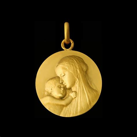 Médaille artisanale en or 18 k de la Vierge à l enfant de Botticelli