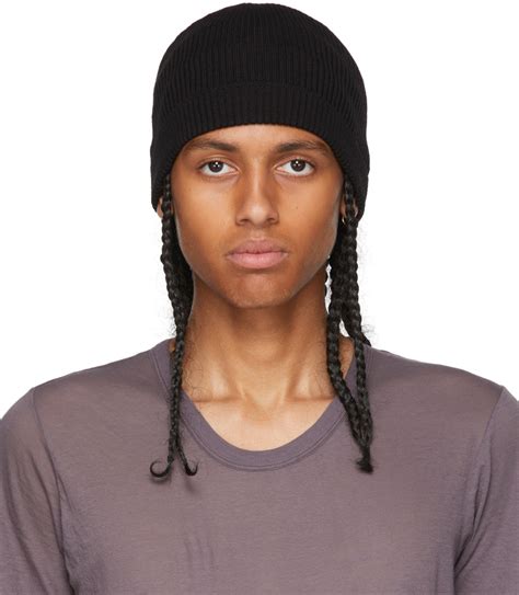 Rick Owens Black Ribbed Beanie Rick Owens