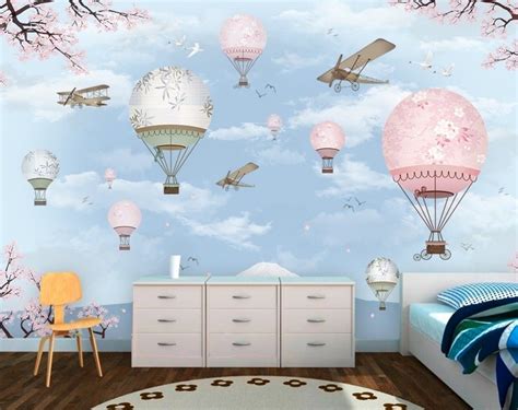 Cherry Blossom with Soft Hot Air Balloon Wallpaper Size, Modern ...