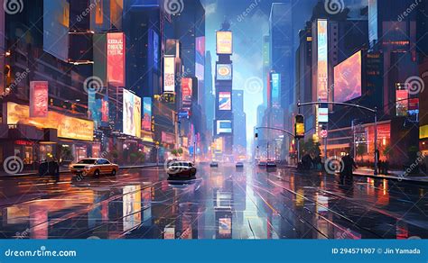 Manhattan New York City Usa Times Square At Night Stock Illustration