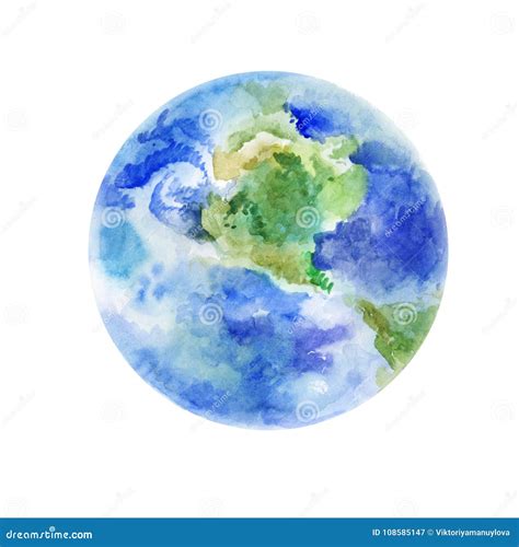 Earth Watercolor Art Hand Drawn Illustration Stock Illustration