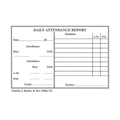 Beckers Daily Attendance Pads Beckers School Supplies