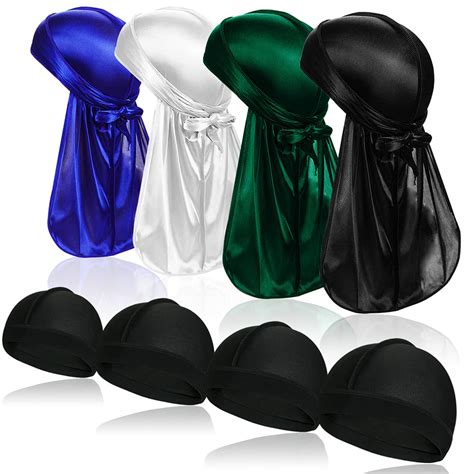 Buy TSKNOMO 4 Pcs Silky Durag Pack Doo Rag With Long Tail And 4 Pcs