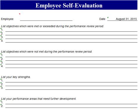 Employee Self Evaluation Template - My Excel Templates