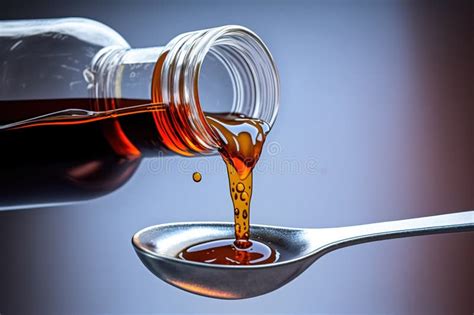 Medicinal Syrup Poured into a Spoon, Cough Medicine. Ai Generated Stock Illustration ...