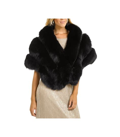 Three Tier Fox Fur Shawl In Black FurSource