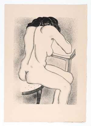 Naked Woman Seen From Behind Sitting On A Stool At A Table Museum