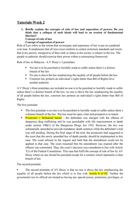 Constitutional Law 2 Tutorial 1 Tutorials Week 2 Briefly Explain The