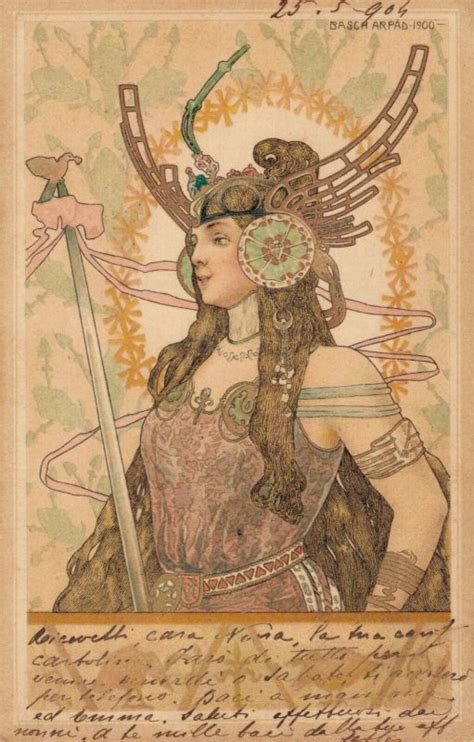 Artist Signed Basch Arpad Art Nouveau Warrior Lady Rare 0458 Topics Illustrators