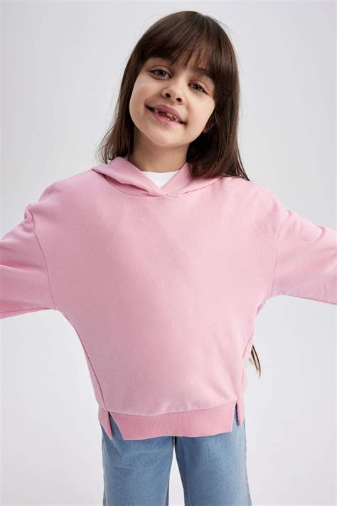 Pembe Kız Çocuk Genç Kız Kız Çocuk Relax Fit Kapüşonlu Sweatshirt