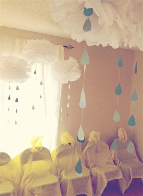 Rain Cloud Themed Baby Shower Raindrops Poncho Chair Covers Party