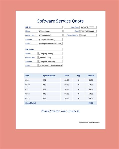 Software Service Quote Template BLU Quote Templates Free