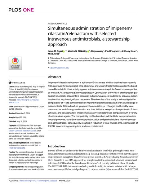 Pdf Simultaneous Administration Of Imipenem Cilastatin Relebactam