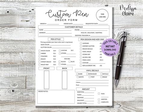 Editable Pen Order Form Template Custom Pen Form Order Ready - Etsy