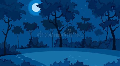 Paisaje Vectorial Con Pantano En Bosque Nocturno Ilustración Del Vector