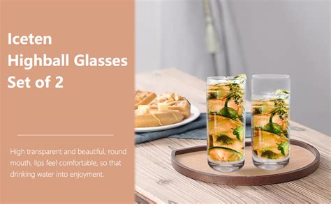 Iceten Highball Glasses Set Of 2 Large Drinking Glasses Clear Glasses